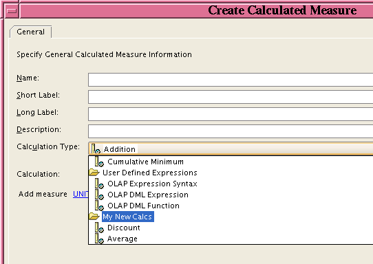 Create Calculated Measure template list