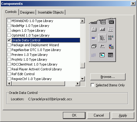 the Components option of the Project menu